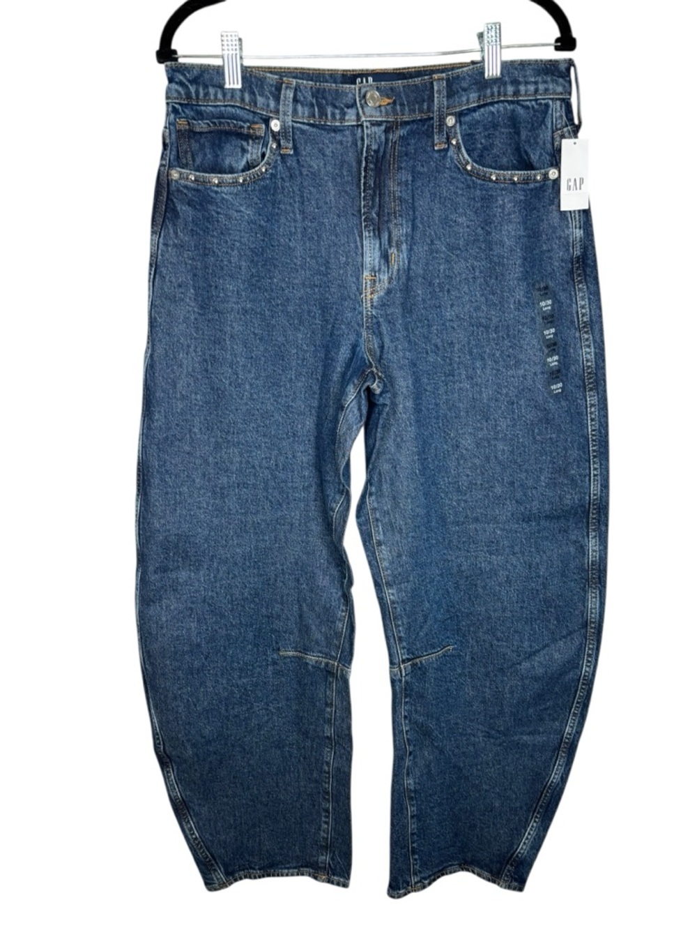 NEW Gap High Rise Barrel Leg Jean Size 10/30 Long Stud Detail Western Loose Fit